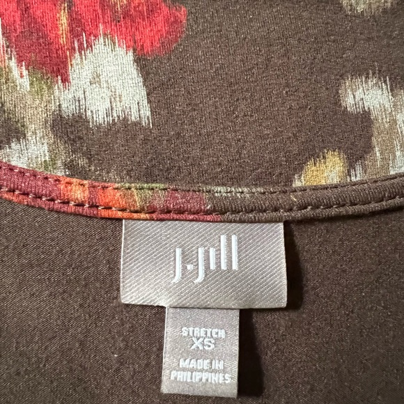 J Jill A-Line Stretch 3/4 Sleeves Floral Brown and Red Midi Dress XS - Picture 9 of 9